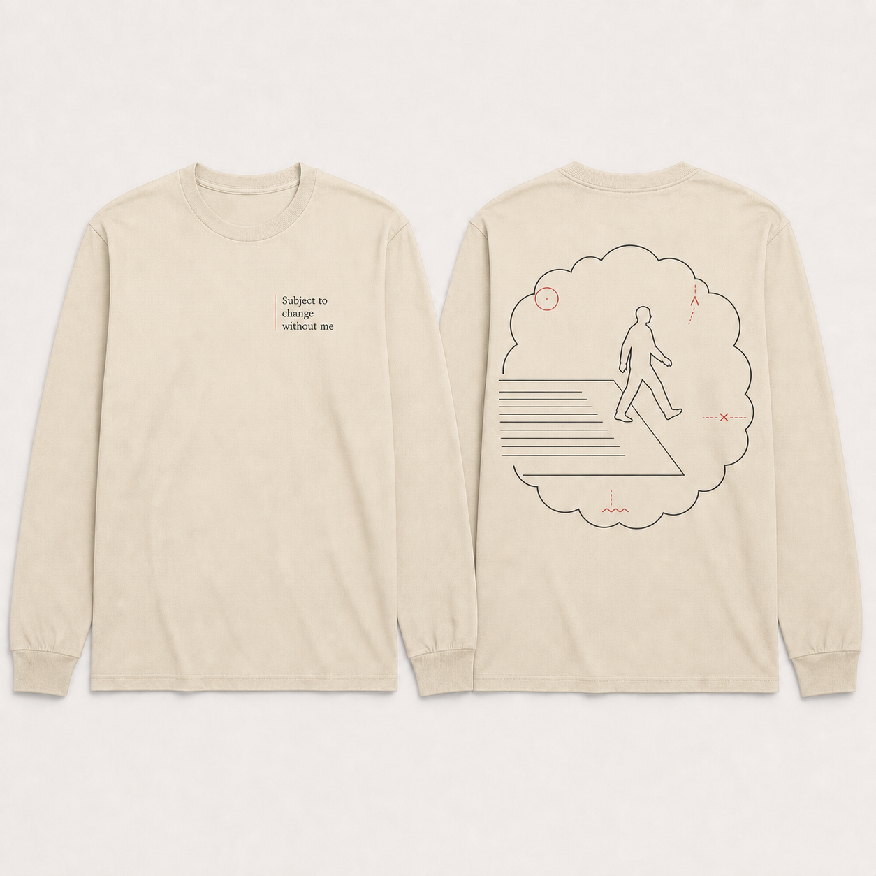 Subject to Change Without Me — Long-Sleeve Tee in Washed Parchment.