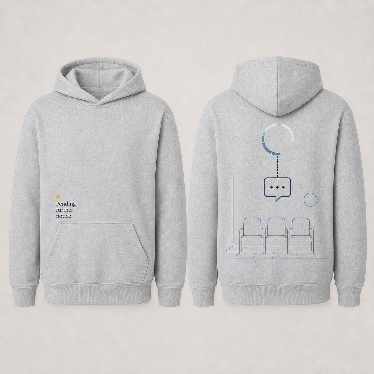 Pending Further Notice — Pullover Hoodie in Heather Ash.