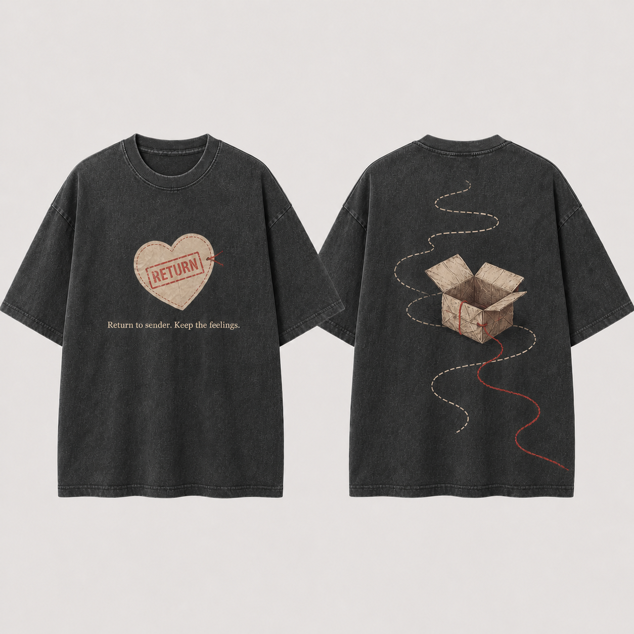 Return to Sender. Keep the Feelings. — Oversized Tee in Washed Charcoal.