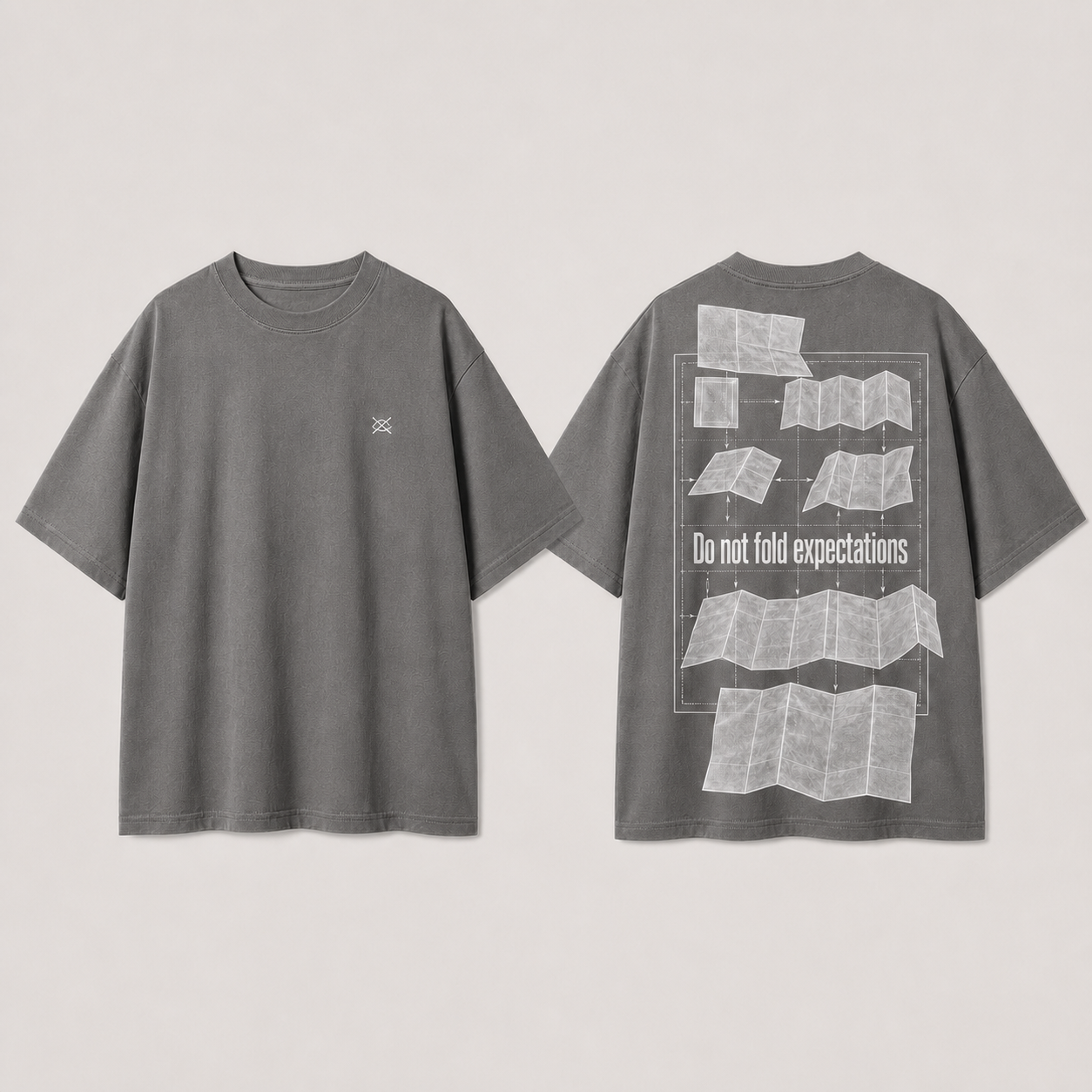 Do Not Fold Expectations — Heavyweight Tee in Mineral Gray.