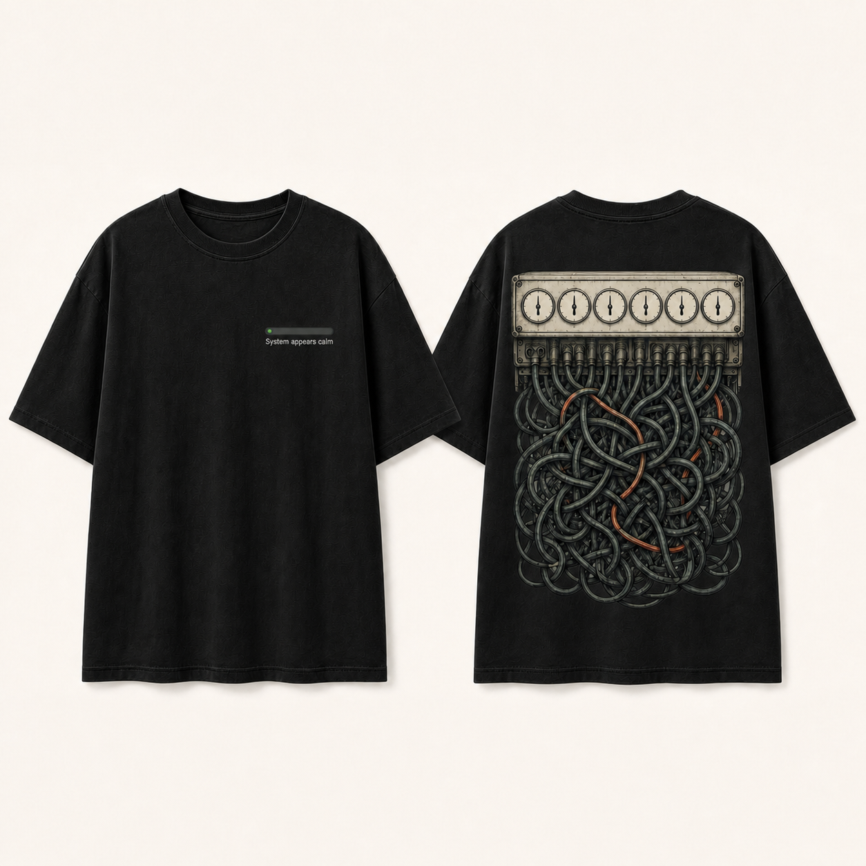 System Appears Calm - Oversized Tee in Ink Black.