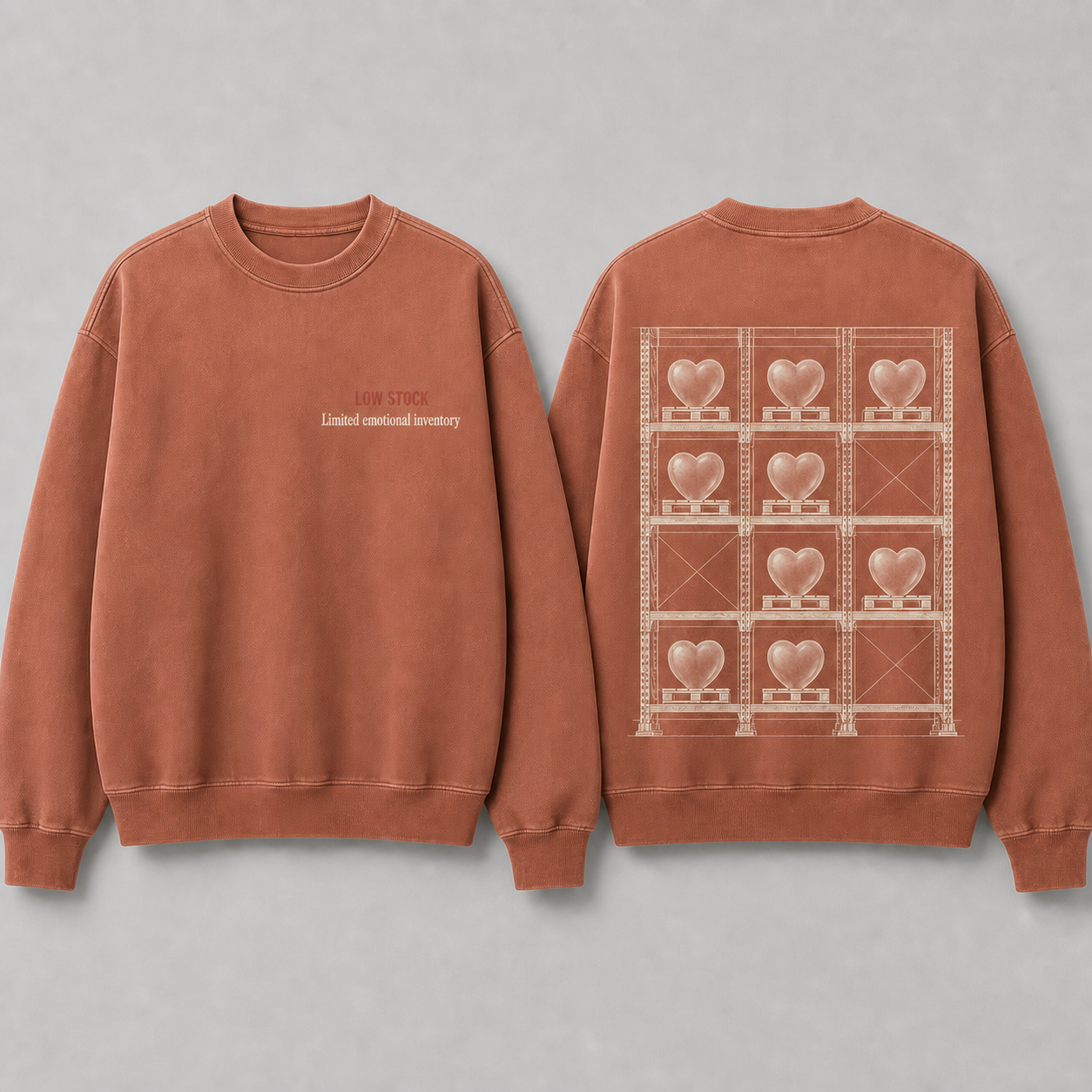 Limited Emotional Inventory — Heavyweight Crewneck in Faded Clay.