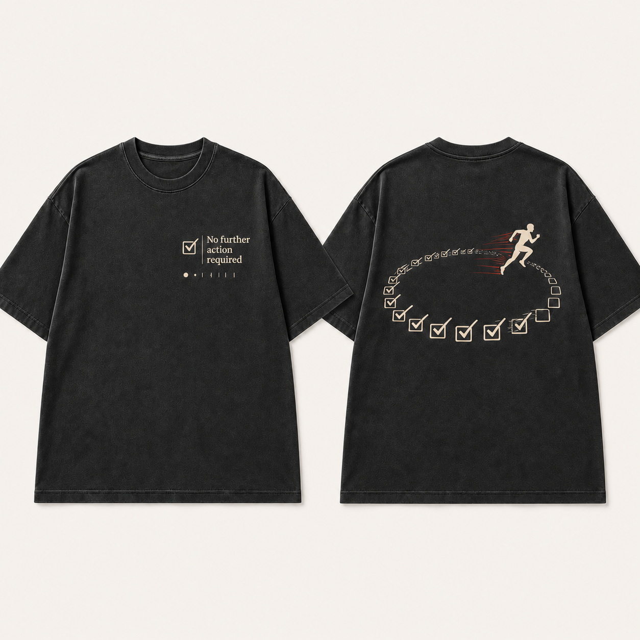 No Further Action Required — Oversized Tee in Washed Black.