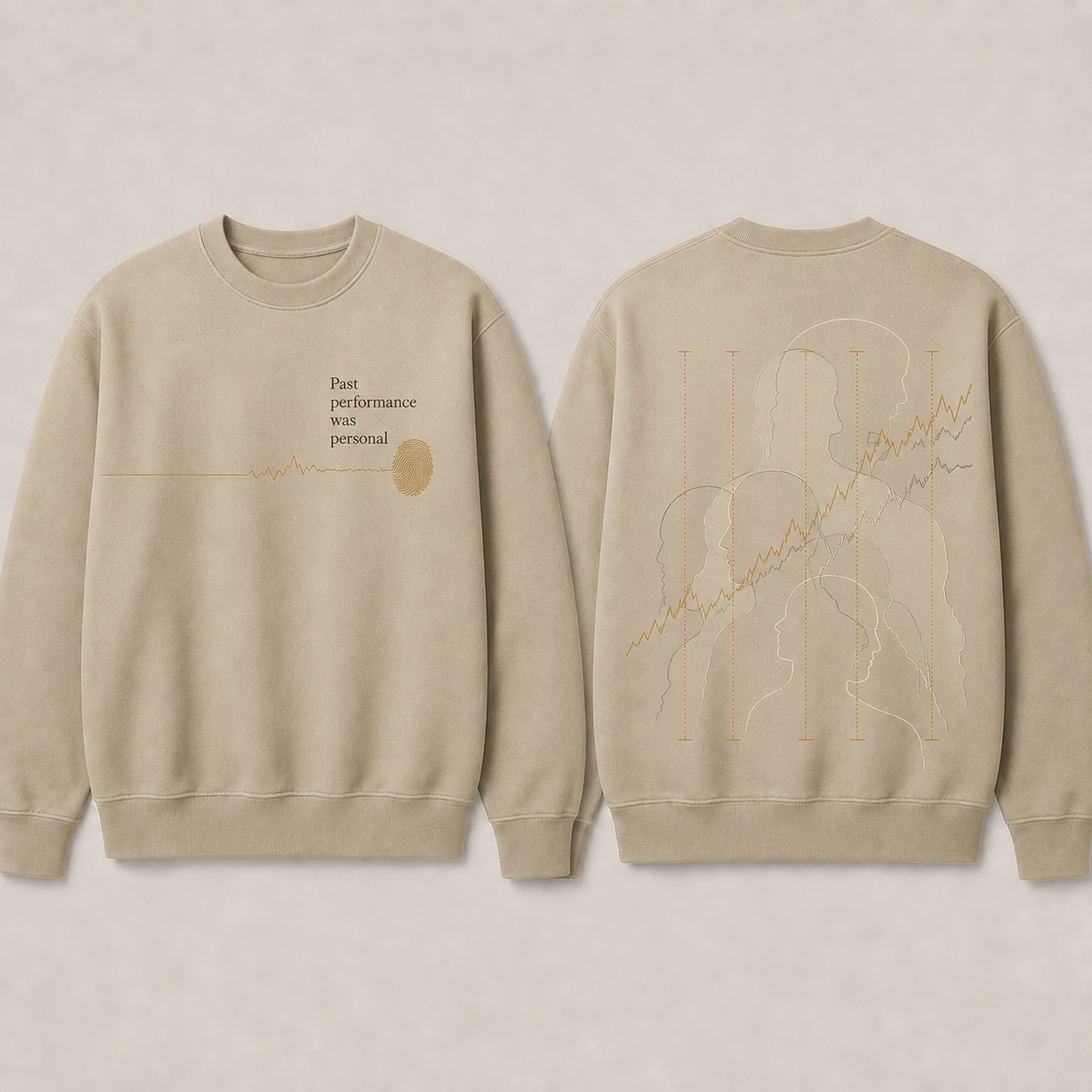 Past Performance Was Personal — Heavyweight Crewneck in Faded Sand.