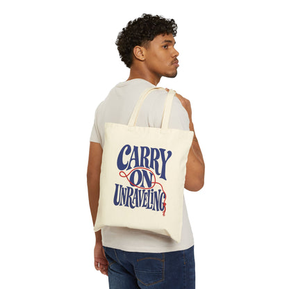 Supplier-generated Carry On Unraveling Tote mockup 3: Natural Liberty Bags OAD113, 15 by 16 inches, showing the current print scale and placement.