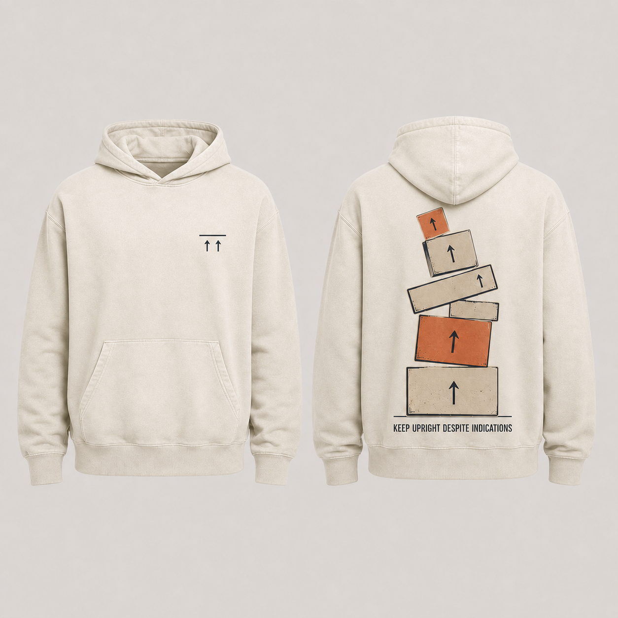 Keep Upright — Pullover Hoodie in Washed Bone.