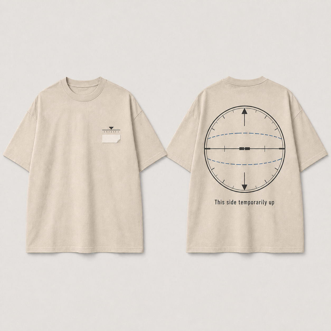 Sand heavyweight tee with a rotating horizon and altimeter framing This side temporarily up.