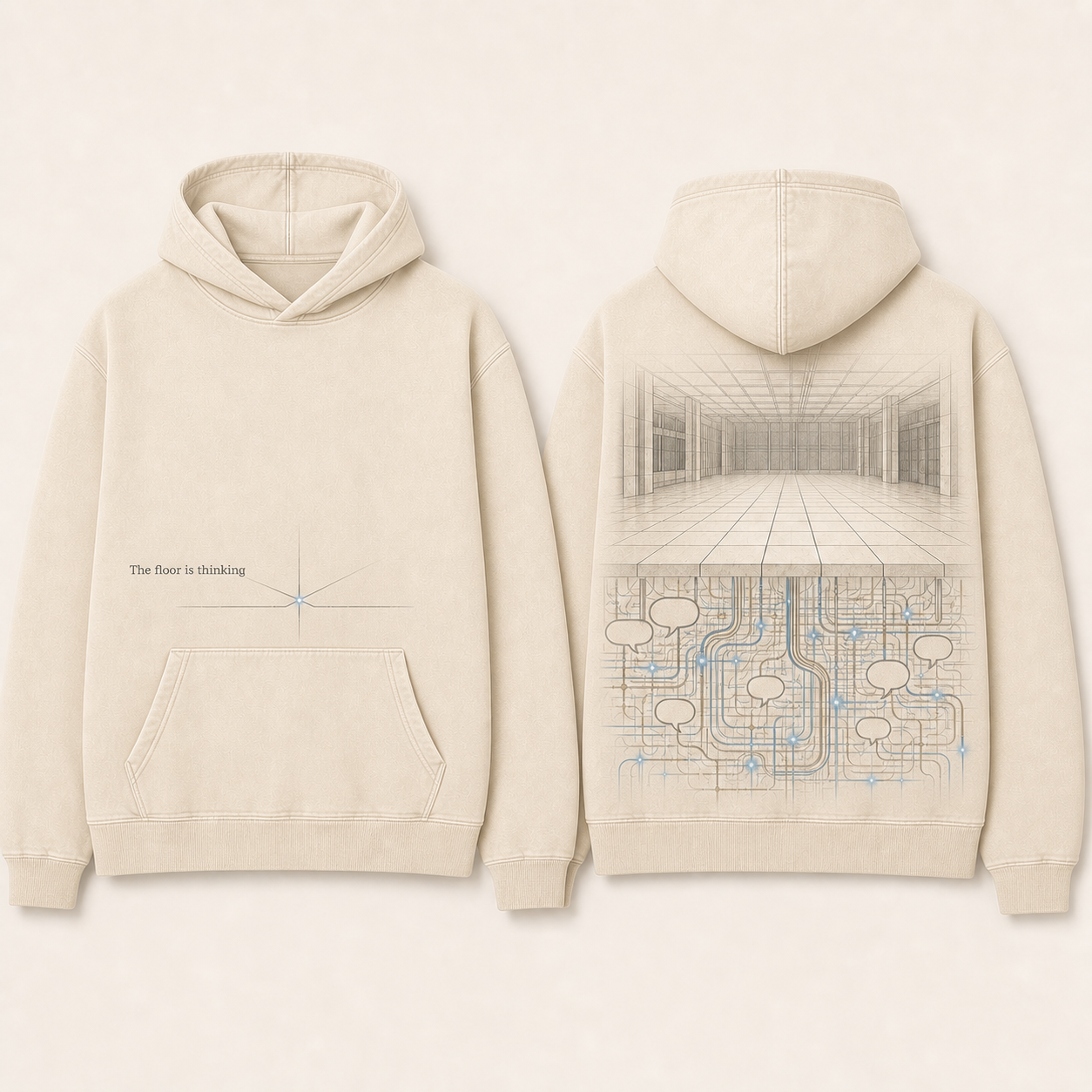 The Floor Is Thinking - Hoodie in Ecru.