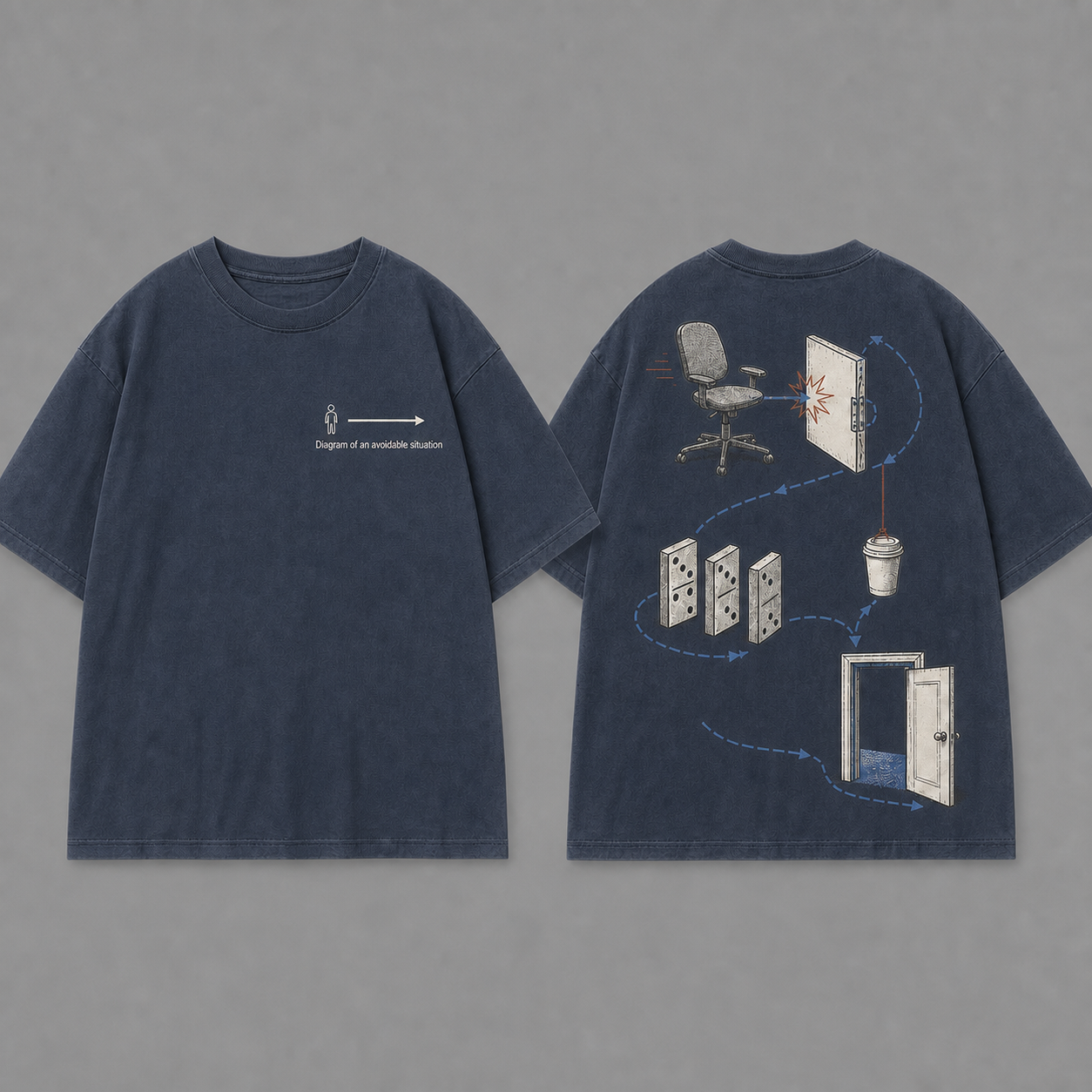 Diagram of an Avoidable Situation - Oversized Tee in Faded Navy.