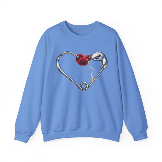 Supplier-generated Held Together Crewneck mockup 1: Carolina Blue Gildan 18000 with the verified front and back artwork placement.