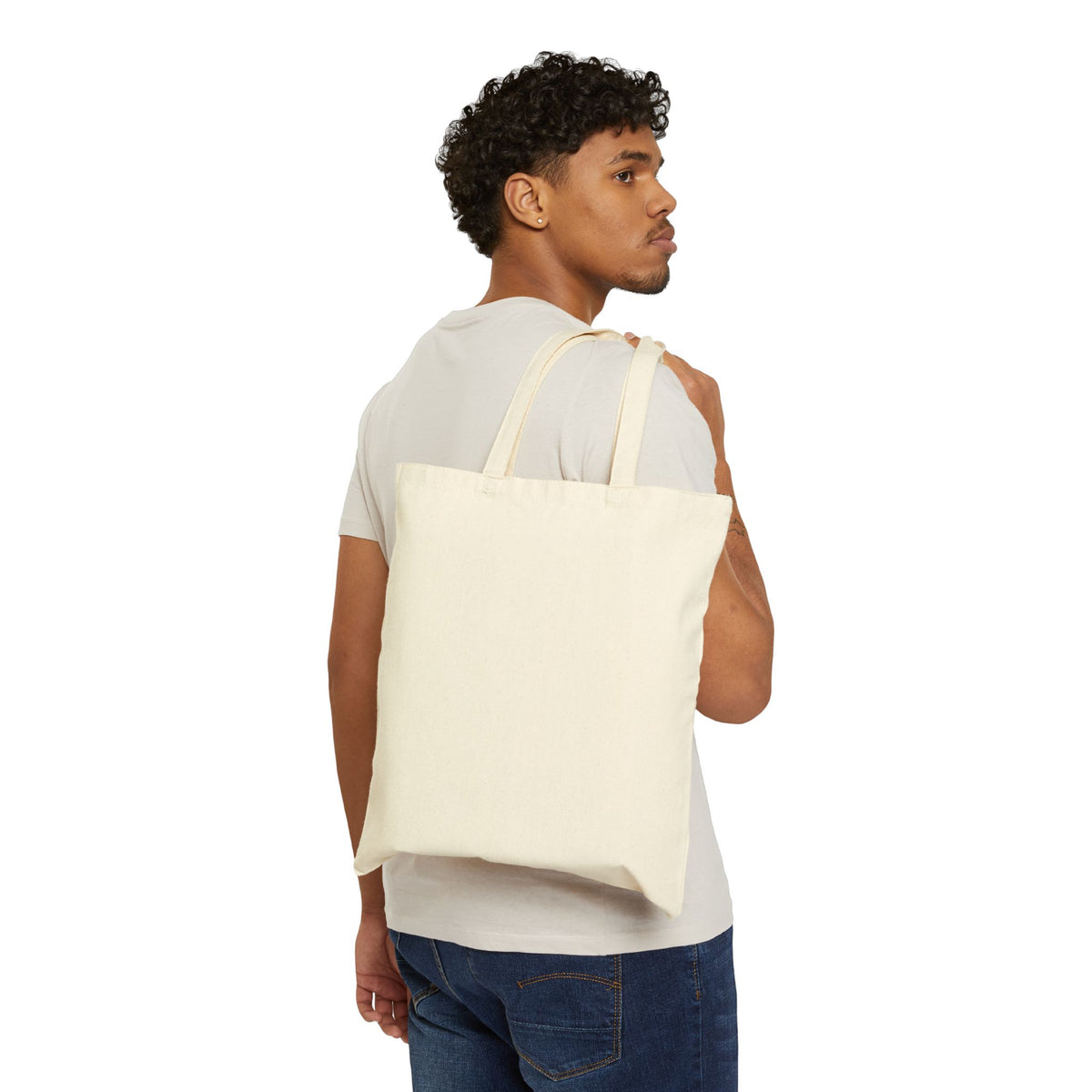 Supplier-generated Carry On Unraveling Tote mockup 4: Natural Liberty Bags OAD113, 15 by 16 inches, showing the current print scale and placement.