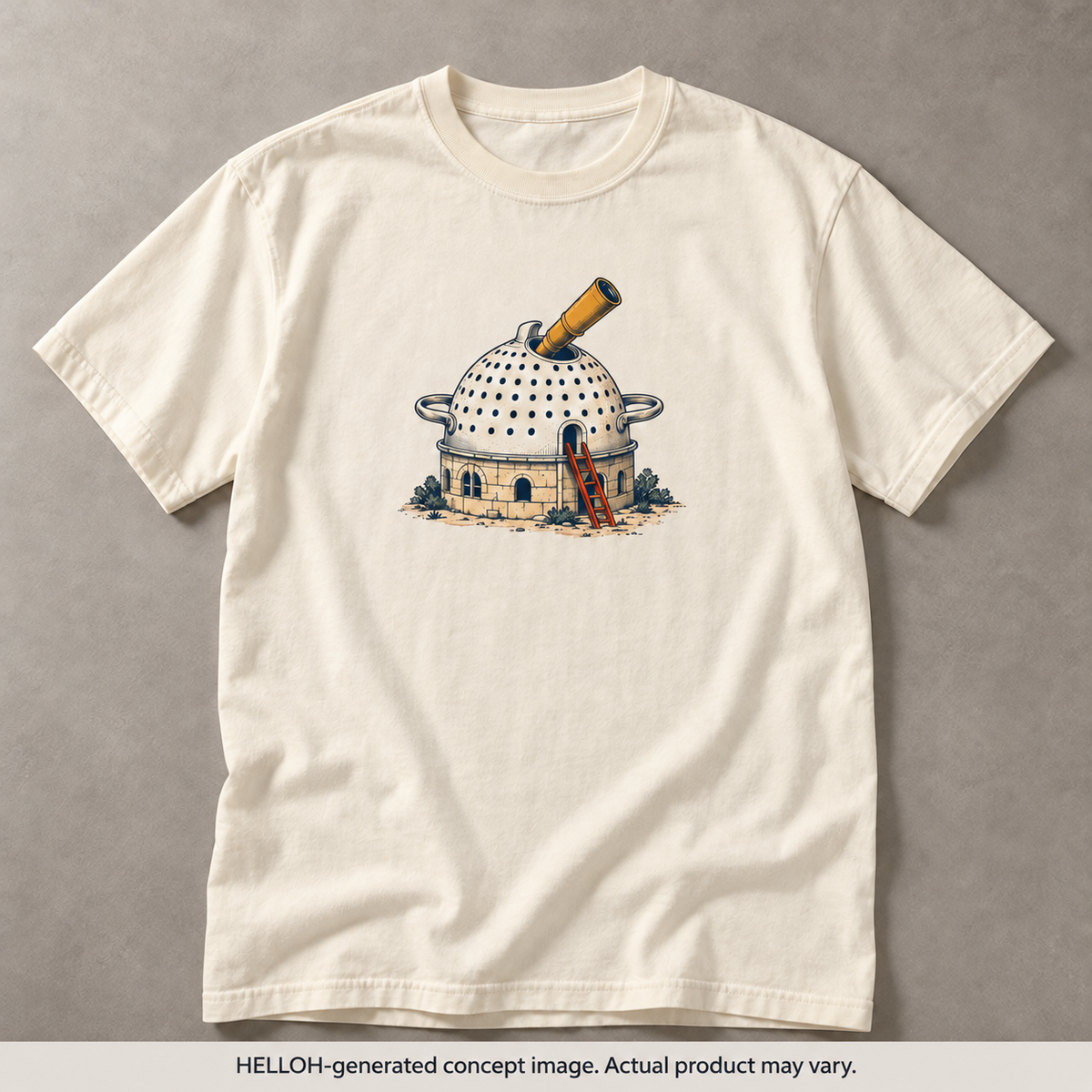 HELLOH-generated illustrative concept image of the Colander Observatory T-shirt. Actual product may vary.