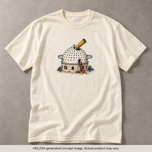 HELLOH-generated illustrative concept image of the Colander Observatory T-shirt. Actual product may vary.