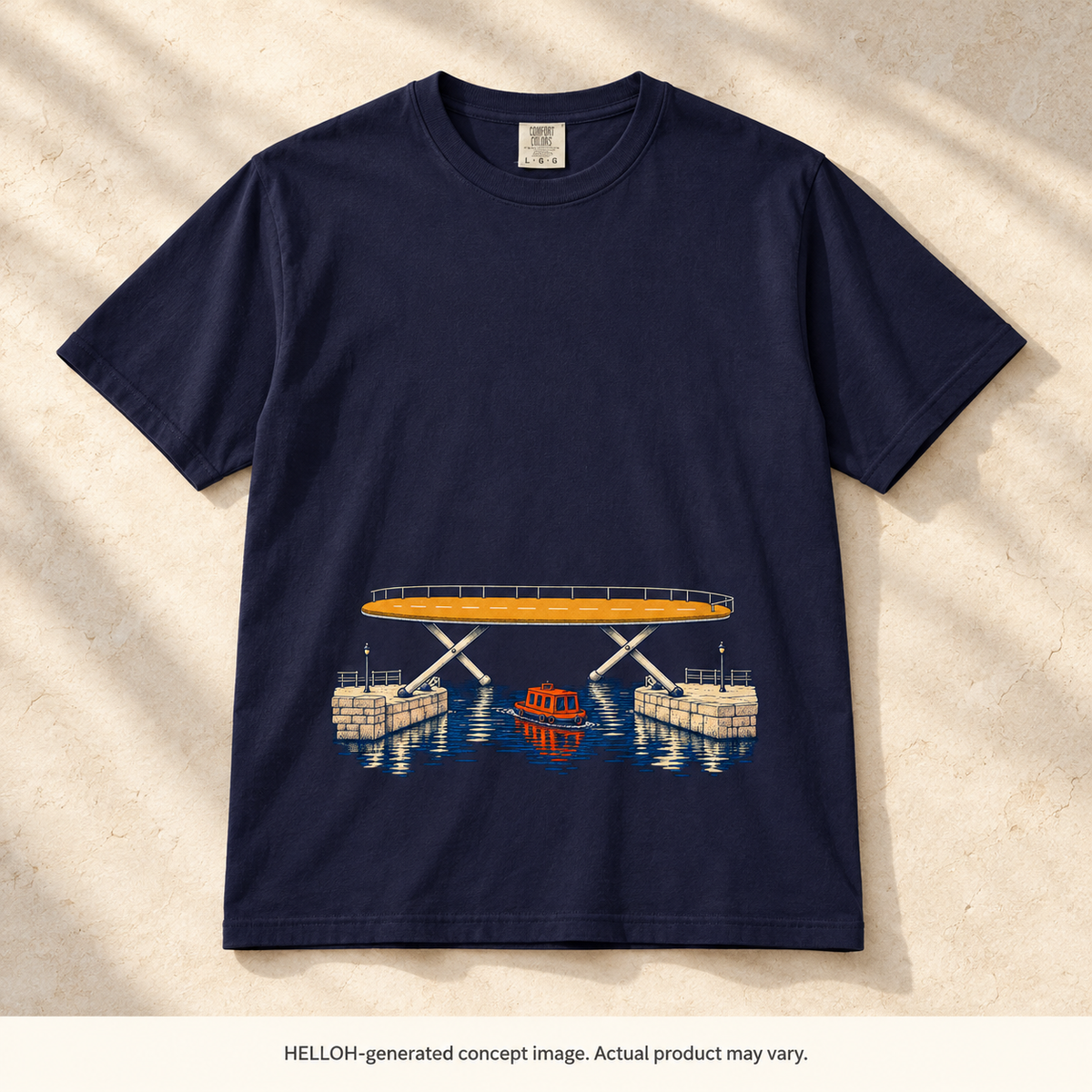 HELLOH-generated illustrative concept image of the Ironing Board Overpass T-shirt. Actual product may vary.
