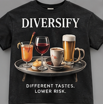 Different Tastes: bone tee with an illustrated assortment of drinks.