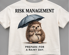Prepare for a Rainy Day: bone tee with a small hedgehog sheltering under an umbrella.
