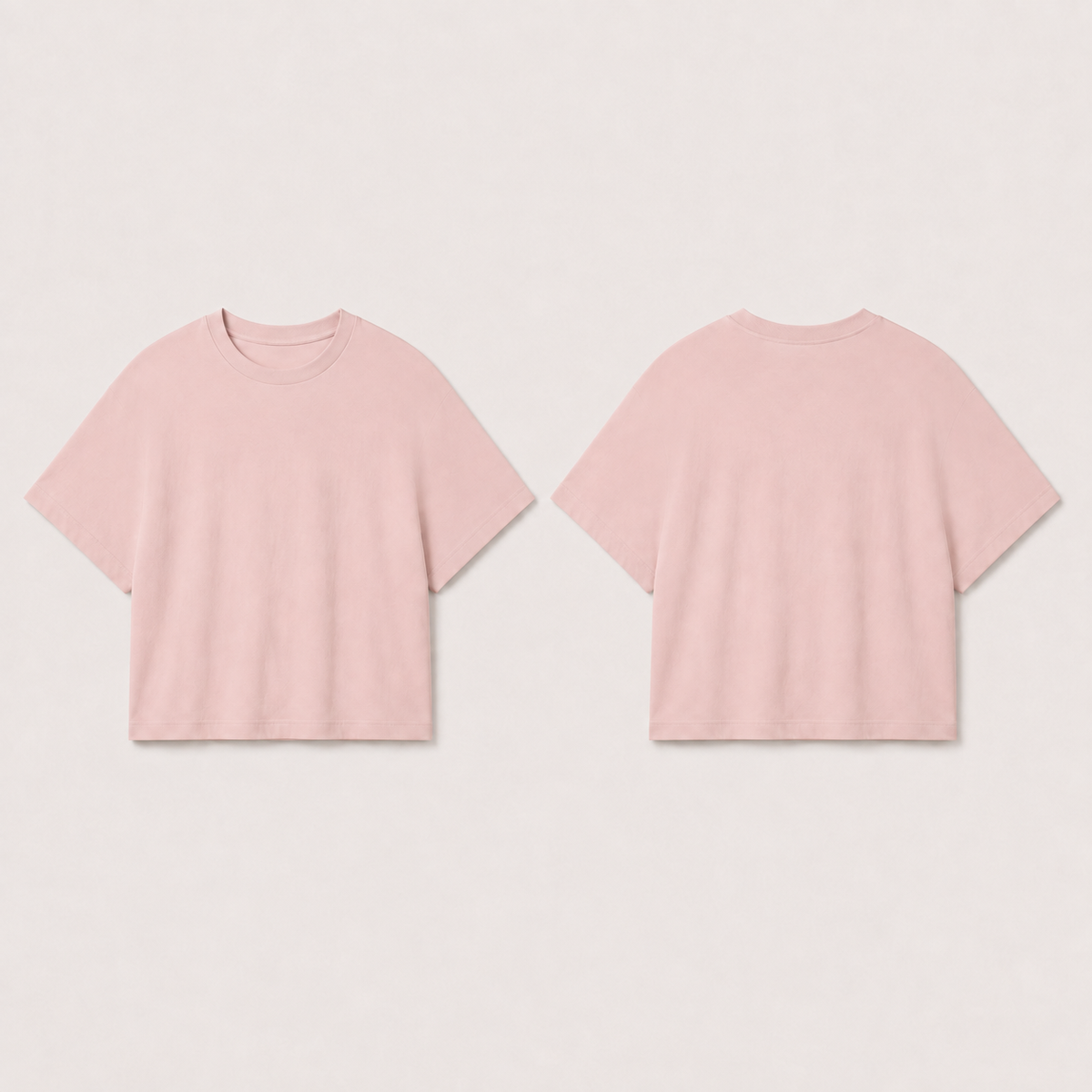 Front and back of a plain petal tee with a compact broad body and integral wide short sleeves.