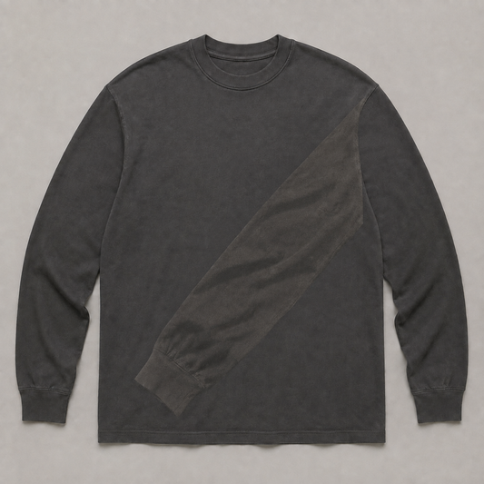 Dressed for the Chair — Long-Sleeve Tee, Soft Charcoal. HELLOH garment design preview.