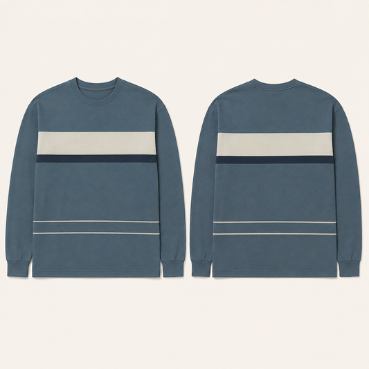 New York City, Sitting Down Counts — Long-Sleeve Tee, Harbor Blue. HELLOH garment design preview.