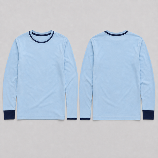 Second Layer — Long-Sleeve Tee, Pale Sky Blue. HELLOH garment design preview.