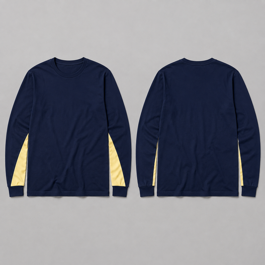 An Uninterrupted Evening — Long-Sleeve Tee, Midnight Blue. HELLOH garment design preview.